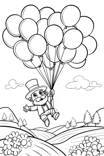 A coloring page of Gnome Balloon Adventure Coloring Page