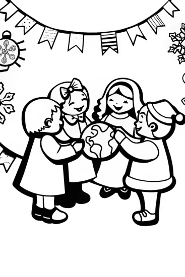 A coloring page of Celebrating Christmas Across Continents Coloring Page