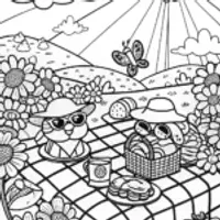 Whimsical Flower Picnic Coloring Page