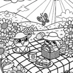 Whimsical Flower Picnic Coloring Page