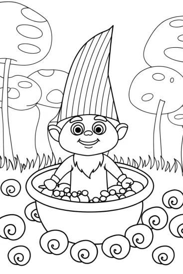 A coloring page of Jasper the Gnome in the Magical Forest Coloring Page