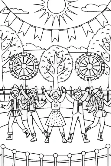 A coloring page of Rainbow High Friendship Fiesta Coloring Page