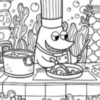 Shark Chef’s Seafood Feast Coloring Page