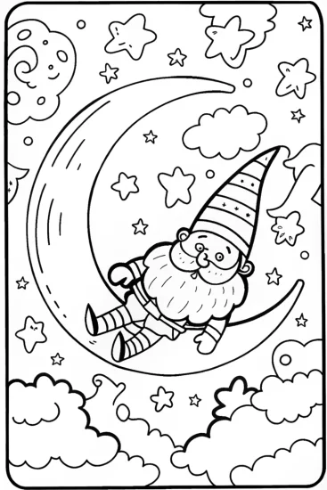 A coloring page of Gnome Under the Stars Coloring Page