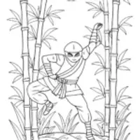 Ninja in the Moonlit Bamboo Grove Coloring Page