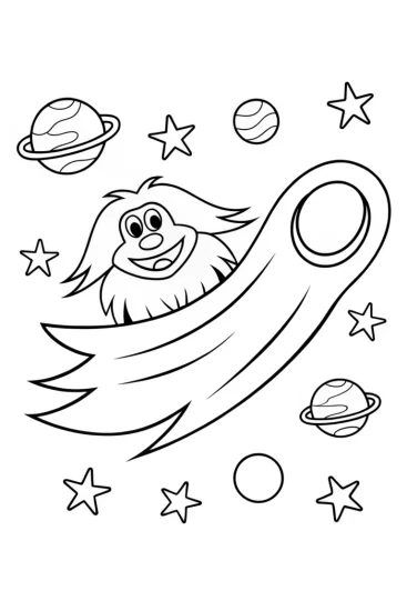 A coloring page of Huggy Wuggy’s Cosmic Adventure Coloring Page