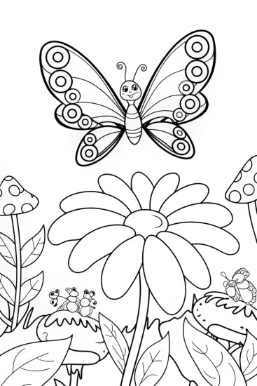 A coloring page of Butterfly Garden Guardian Coloring Page