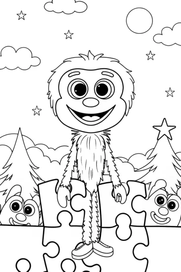 A coloring page of Huggy Wuggy’s Puzzle Piece Quest