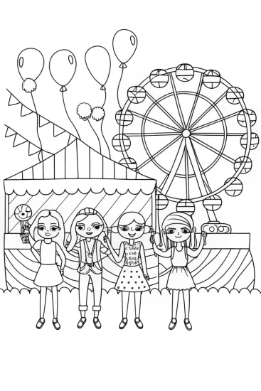 A coloring page of Bratz Dolls’ Night at the Carnival Coloring Page