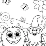 Monster and Gnome Garden Coloring Page