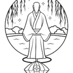 Ninja on a Floating Lantern Coloring Page