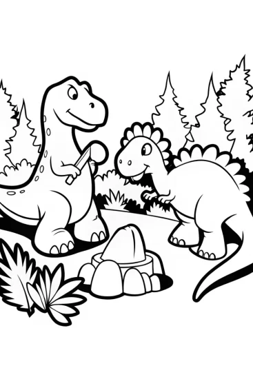 A coloring page of Dino Artisans at Work Coloring Page