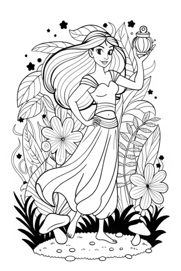 A coloring page of Jasmine’s Mystical Lantern Adventure Coloring Page
