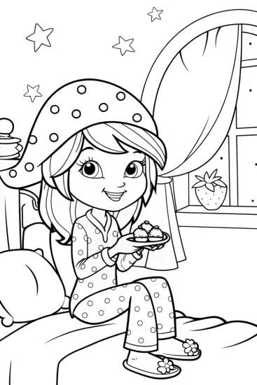 A coloring page of Strawberry Shortcake’s Berry Dream Coloring Page