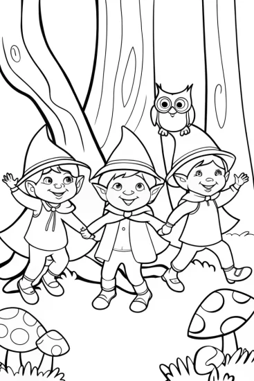 A coloring page of Goblins’ Mischief in the Enchanted Forest Coloring Page