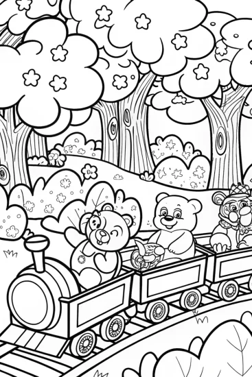 A coloring page of Care Bears Dreamy Train Adventure Coloring Page