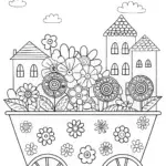 Whimsical Flower Cart Adventure Coloring Page