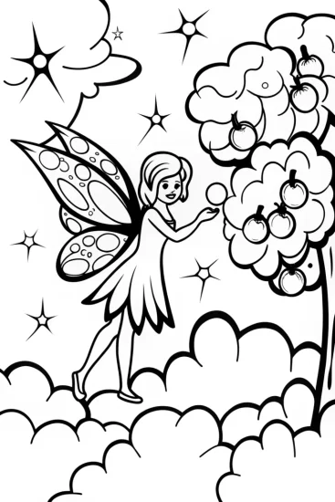 A coloring page of The Fairy’s Enchanted Orchard Coloring Page