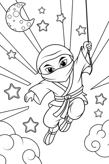 A coloring page of Ninja Starry Sky Adventure Coloring Page