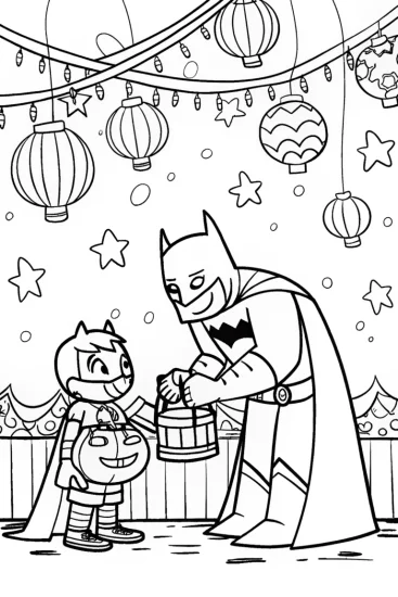 A coloring page of Batman at the Lantern Festival Coloring Page