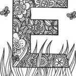 Letter ‘E’ in the Enchanted Garden Coloring Page
