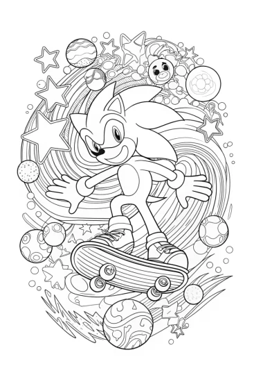 A coloring page of Sonic’s Cosmic Skate Adventure Coloring Page