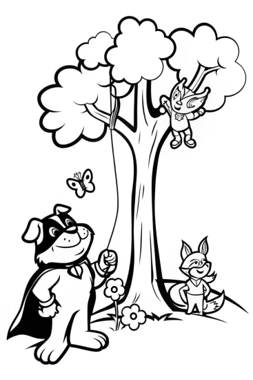 A coloring page of Superhero Pet Rescue Mission Coloring Page