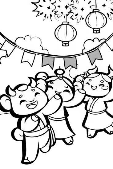 A coloring page of Demon Slayers’ Festival Coloring Page