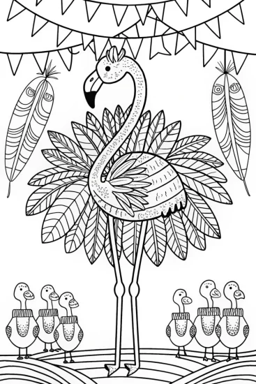 A coloring page of Flamingo Fashion Parade Coloring Page