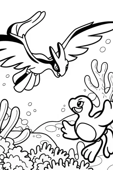 A coloring page of Lugia and the Ocean’s Guardians Coloring Page