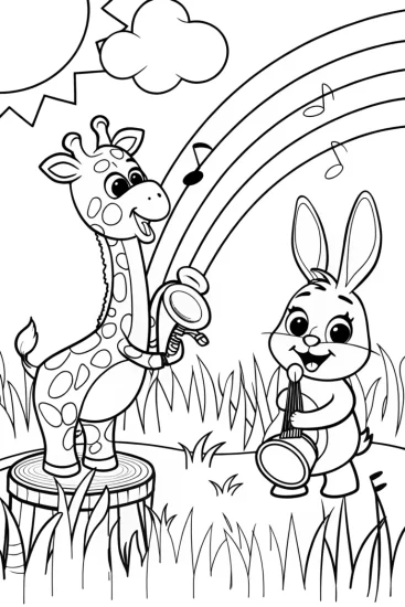 A coloring page of Rainbow Friends’ Joyful Music Journey Coloring Page