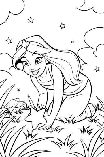 A coloring page of Jasmine’s Starry Garden Adventure Coloring Page