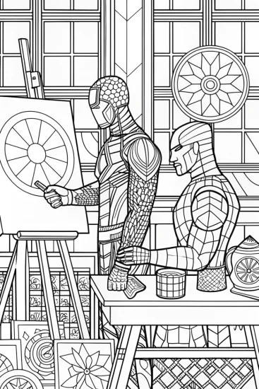 A coloring page of Avengers Art Day Coloring Page