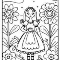 Alice in the Enchanted Tea Garden Coloring Page