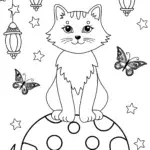 Doodle the Cat’s Magical Mushroom Coloring Page