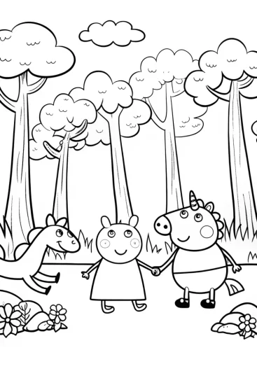 A coloring page of Peppa Pig’s Fairy Tale Adventure Coloring Page