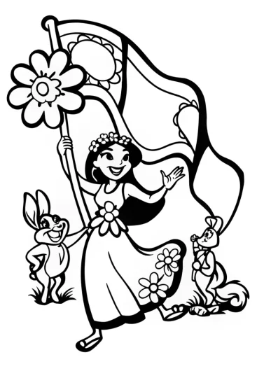 A coloring page of Jasmine’s Whimsical Parade Coloring Page