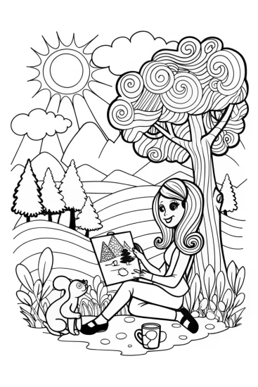 A coloring page of Barbie’s Art Adventure Coloring Page