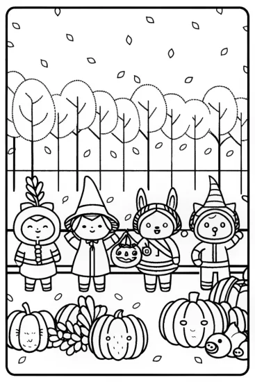 A coloring page of Whimsical Harvest Parade Coloring Page