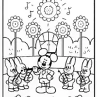 Mickey in the joyful music garden coloring page