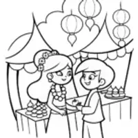 Anime Adventurers in the Enchanted Bazaar Coloring Page