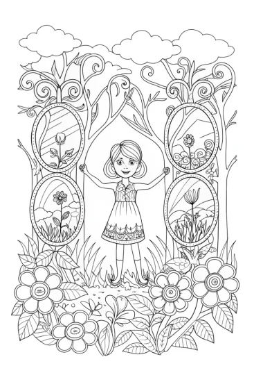 A coloring page of Magical Mirror Garden of Isabela Coloring Page