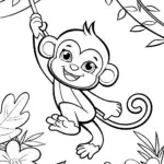 Playful Monkey Jungle Adventure Coloring Page