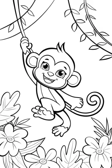 A coloring page of Playful Monkey Jungle Adventure Coloring Page