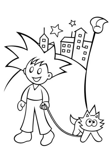 A coloring page of Goku’s Intergalactic Pet Parade Coloring Page