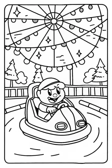 A coloring page of Bumper Car Carnival Coloring Page