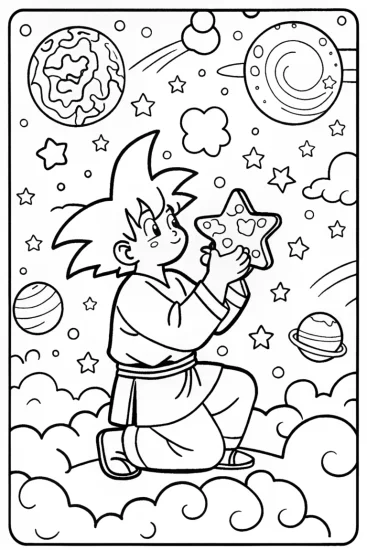 A coloring page of Goku’s Cosmic Puzzle Challenge Coloring Page