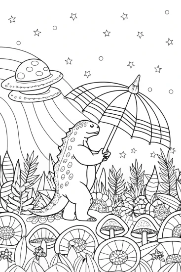 A coloring page of Godzilla’s Galactic Garden Adventure Coloring Page
