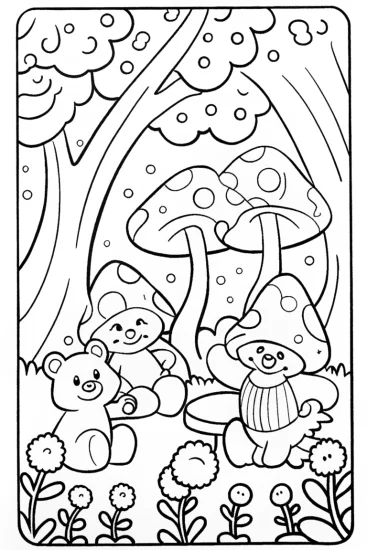 A coloring page of Care Bears in the Magical Forest Coloring Page