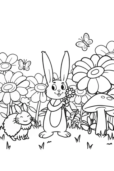 A coloring page of Banban and the Musical Garden Band Coloring Page